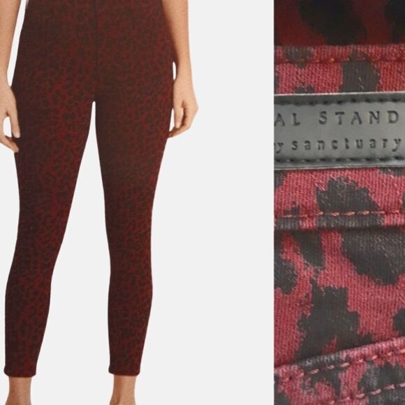 SANCTUARY Skinny Jeans Social Standard Midrise Burgundy Leopard size 10 - Picture 1 of 7